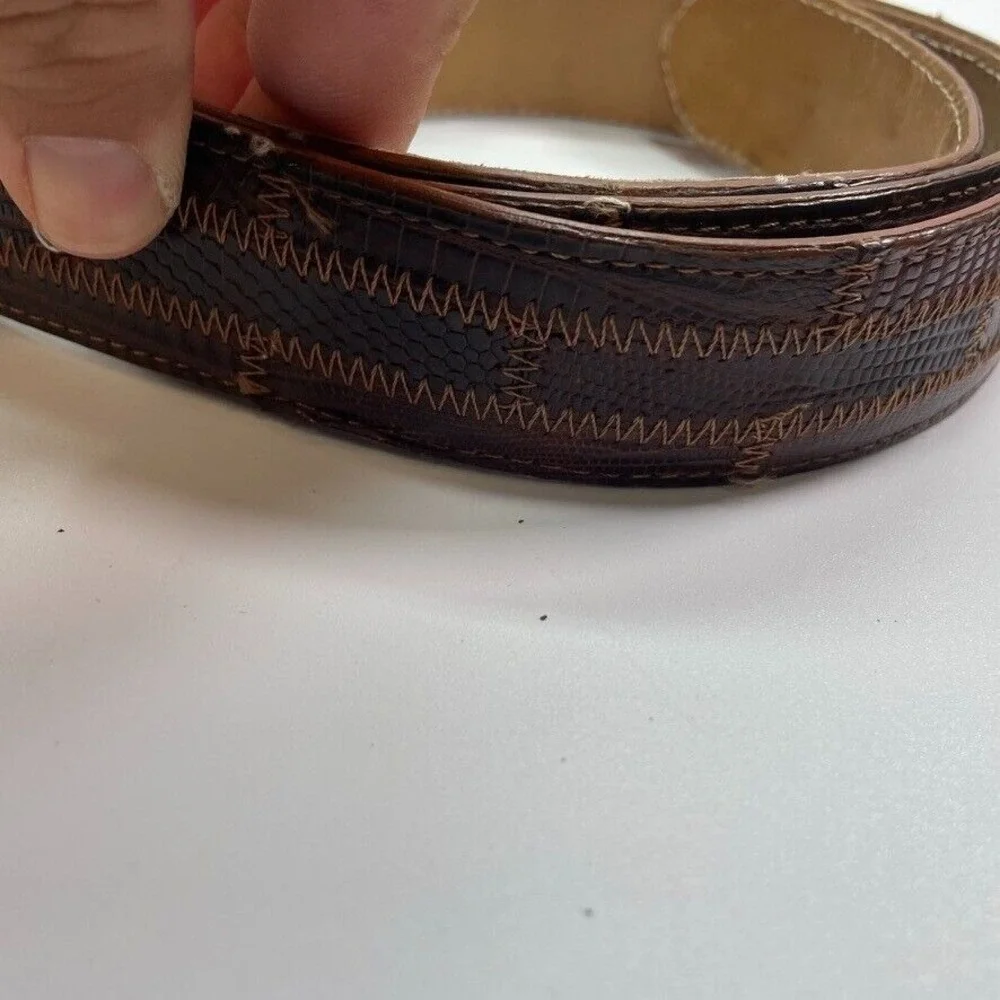 Tony Lama Belt 42 Genuine Lizard Brown Zig-Zag Stitch USA Western 20543 VTG‎